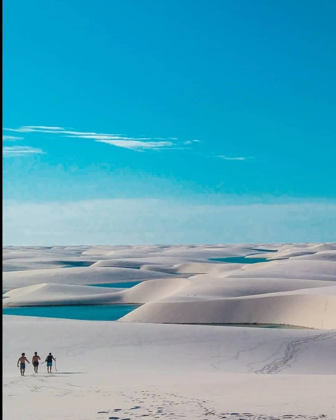alt: Du khách đang bơi lội trong một hồ nước tại Lençóis Maranhenses