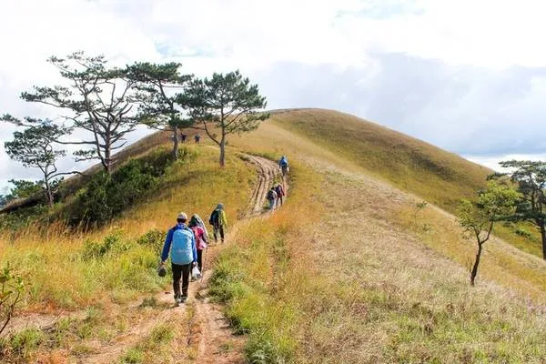 alt text: Balo và lều trại được chuẩn bị sẵn sàng cho chuyến trekking Tà Năng. Hành trang gọn nhẹ là yếu tố quan trọng để đảm bảo sự thoải mái và an toàn trong suốt hành trình.