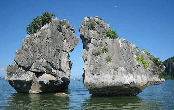 alt text: Hòn Gà Chọi trên Vịnh Hạ Long