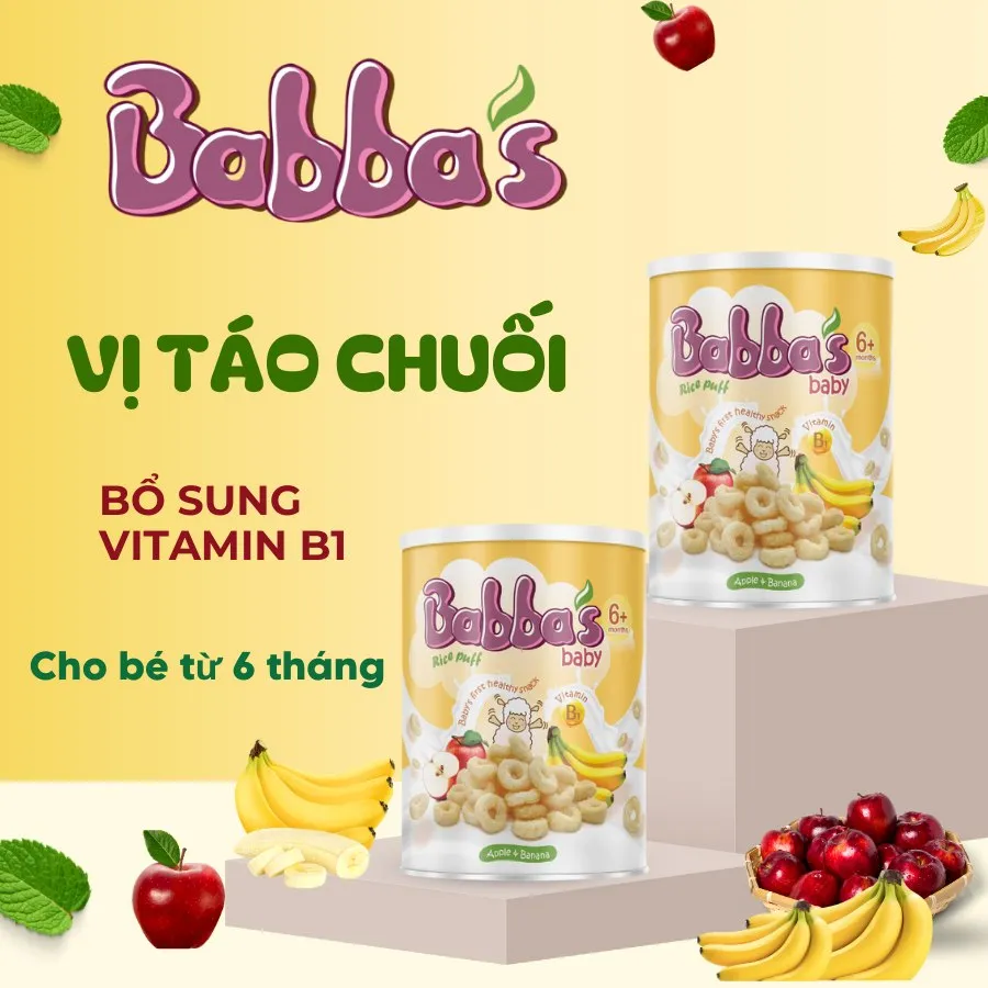 Alt text: Hộp bánh gạo Babba's Baby vị táo chuối