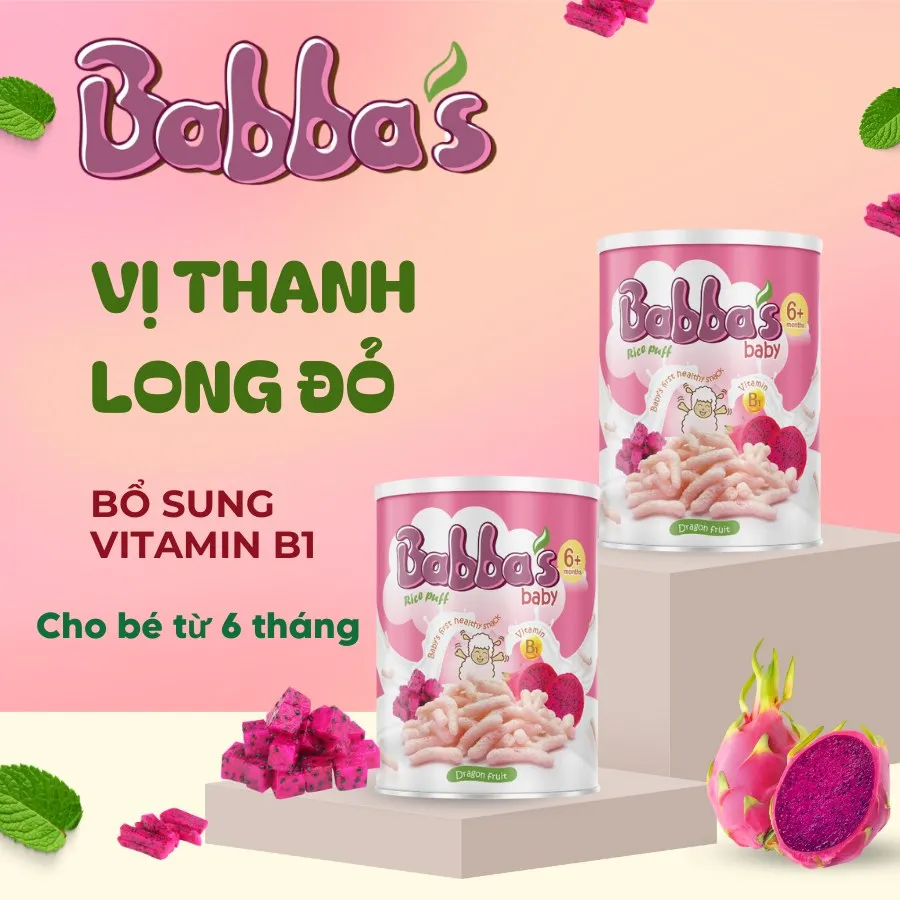 Alt text: Hộp bánh gạo Babba's Baby vị thanh long