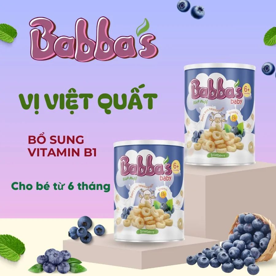 Alt text: Hộp bánh gạo Babba's Baby vị việt quất