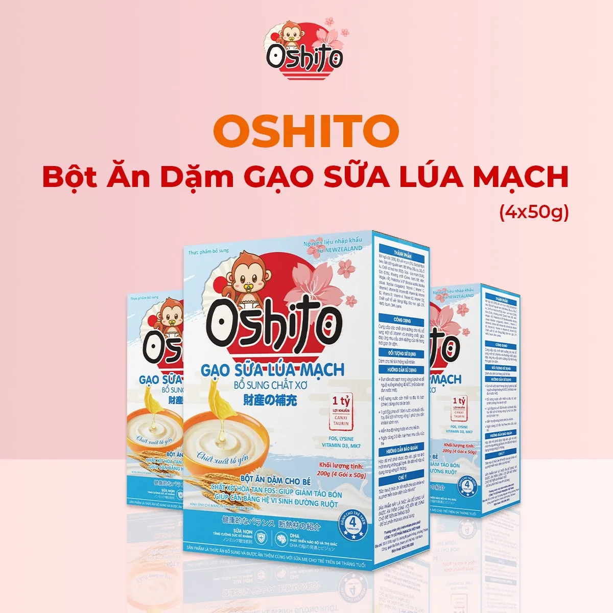 alt text: Hộp bột ăn dặm Oshito vị gạo sữa lúa mạch.