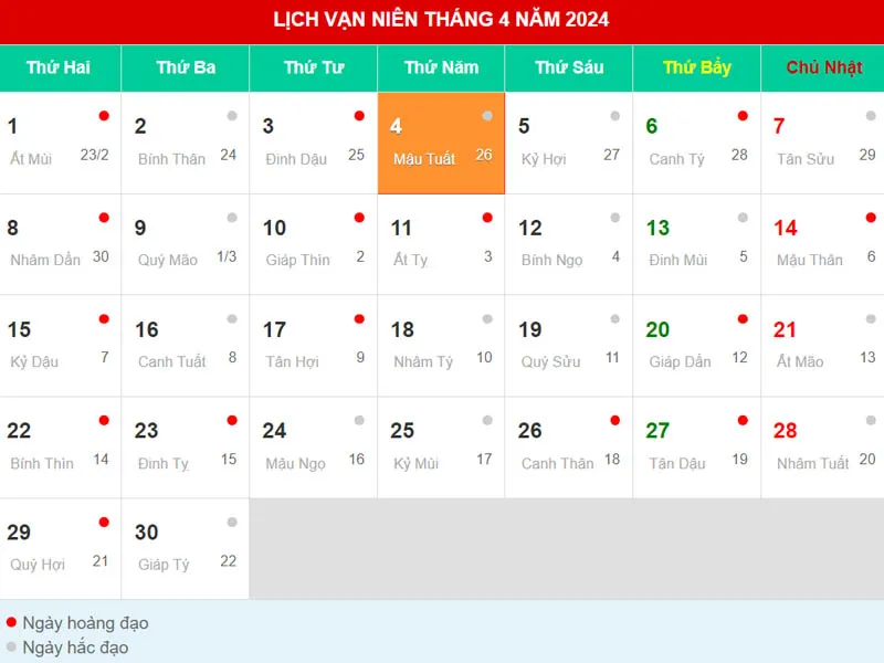 alt text: Lịch ghi rõ ngày Tết Thanh minh năm 2024