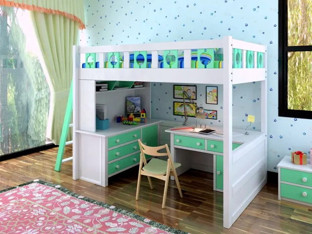 alt text: Mẫu giường tầng tích hợp nhiều công năng