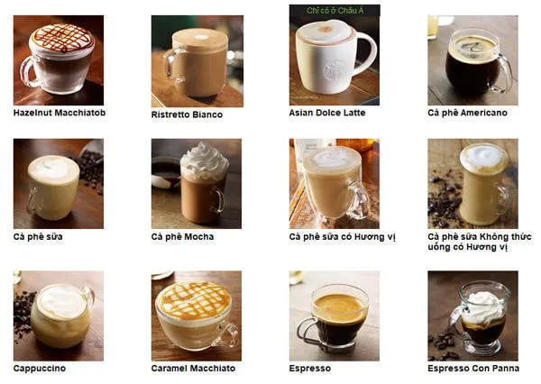 alt text: Một số đồ uống đặc trưng của Starbucks