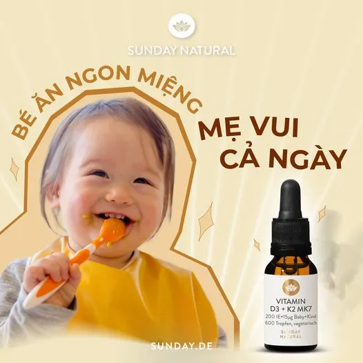 alt text: Pha vitamin D3K2 MK7 Sunday Natural vào thức ăn cho trẻ