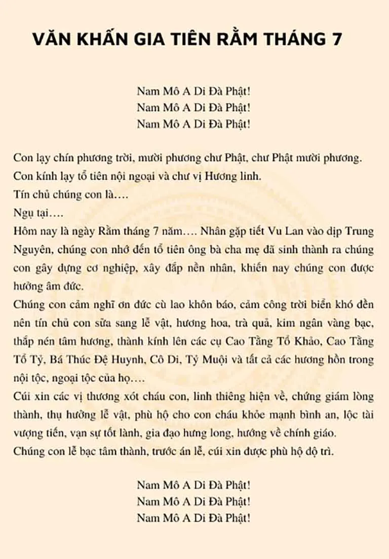 Alt text: Văn khấn cúng gia tiên trong lễ Vu Lan