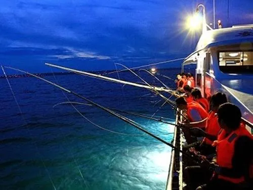 Câu mực đêm cùng ngư dân Tàu câu mực thường xuất phát lúc 5h chiều tại làng chài, chạy 30 phút ra biển và dừng lại ở các điểm có nhiều mực để du khách trải nghiệm câu như những ngư dân địa phương. Mực câu được sẽ dùng để nấu cháo hoặc nướng ngay trên thuyền. Hành trình của tàu hết khoảng 4 tiếng. Một tour câu mực trọn gói gồm bữa tối, dụng cụ chuyên dụng… có giá khoảng 700.000 đồng một người. Ảnh: Hoai Vu.