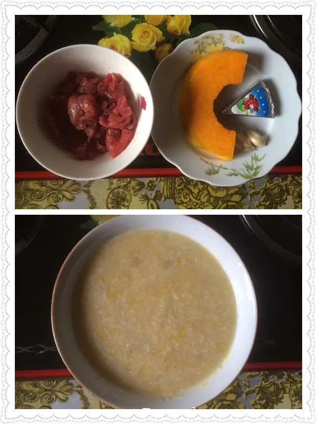 Cháo thịt bò bí đỏ phomai