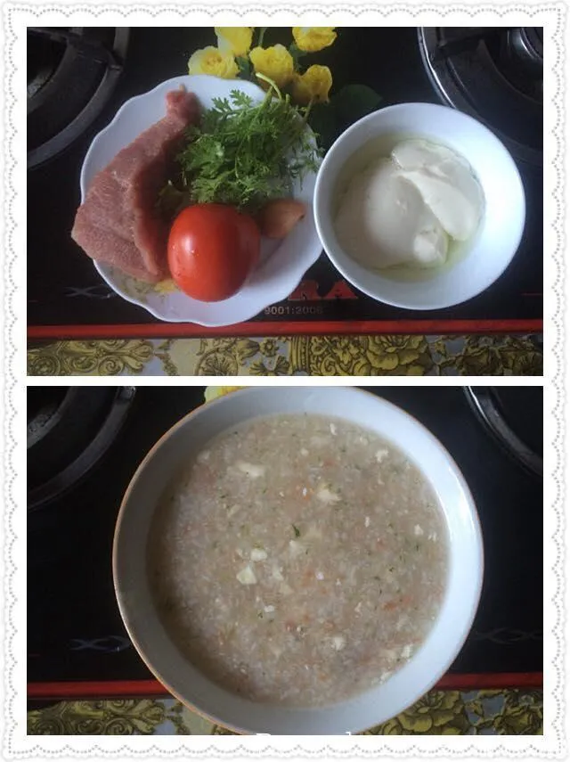 Cháo thịt heo tàu hũ cà chua