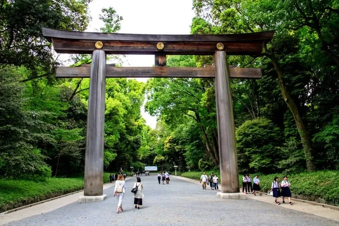 Cổng Torii đồ sộ của đền Meiji Jingu
