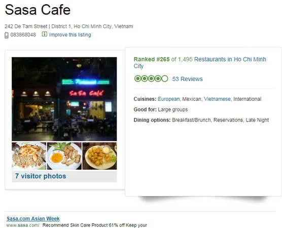 Đánh giá Sa Sa Café trên Tripadvisor