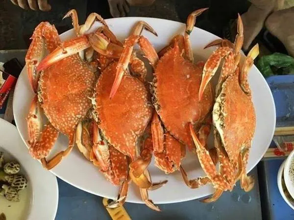 Ghẹ tươi sống được bày bán tại biển Dinh Cô. Ảnh: ST