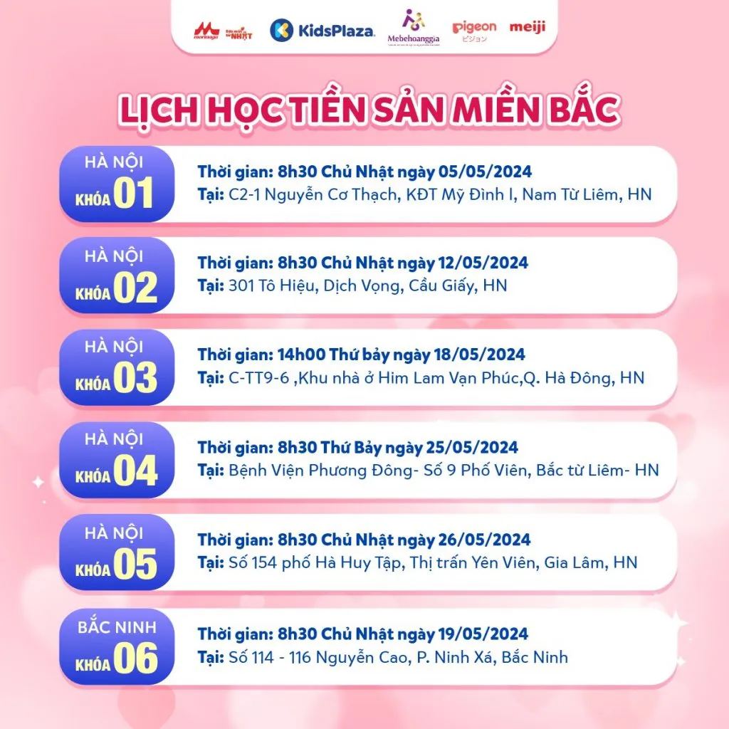 Lịch học hội thảo tiền sản miền Bắc