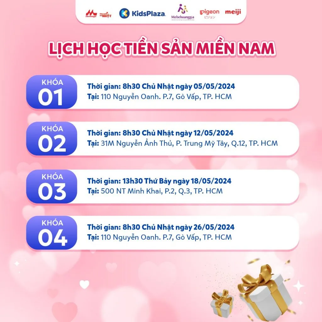 Lịch học hội thảo tiền sản miền Nam