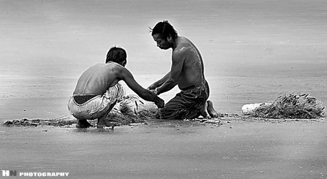 Ngư dân làng chài Vũng Tàu đang làm việc hăng say.