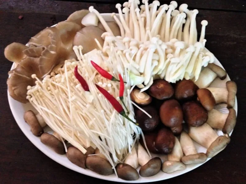 Nguyên liệu chuẩn bị cho món lẩu gà nấm