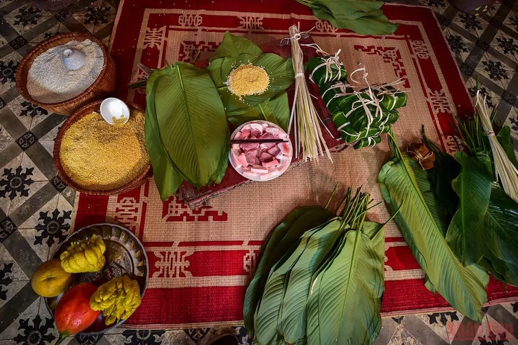 Nguyên liệu gói bánh chưng. Ảnh: Thành Đạt.