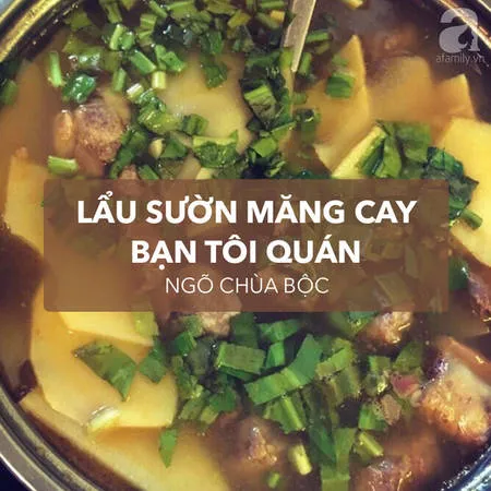 Nồi lẩu sườn sụn măng cay đầy đặn với sườn và măng tươi ngon.