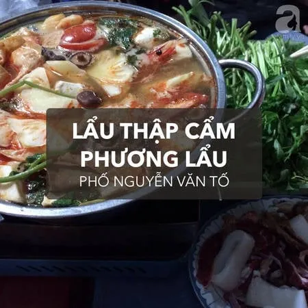 Quán lẩu vỉa hè Phương Lẩu với đa dạng các loại nguyên liệu tươi ngon.