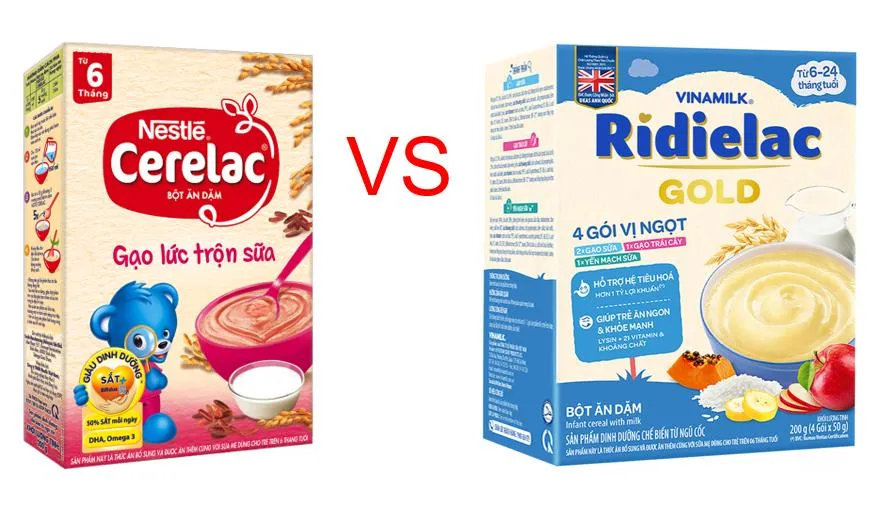 So sánh bột ăn dặm Ridielac và Nestle