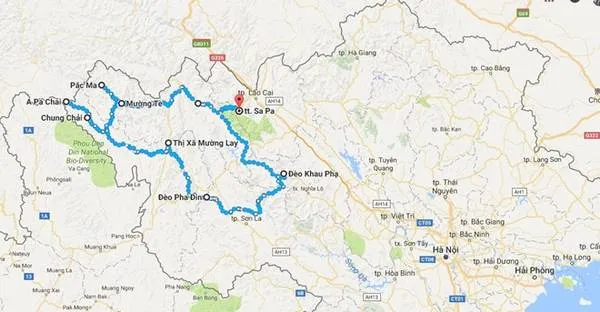 Tổng quãng đường di chuyển trong chuyến phượt Tây Bắc 5 ngày.
